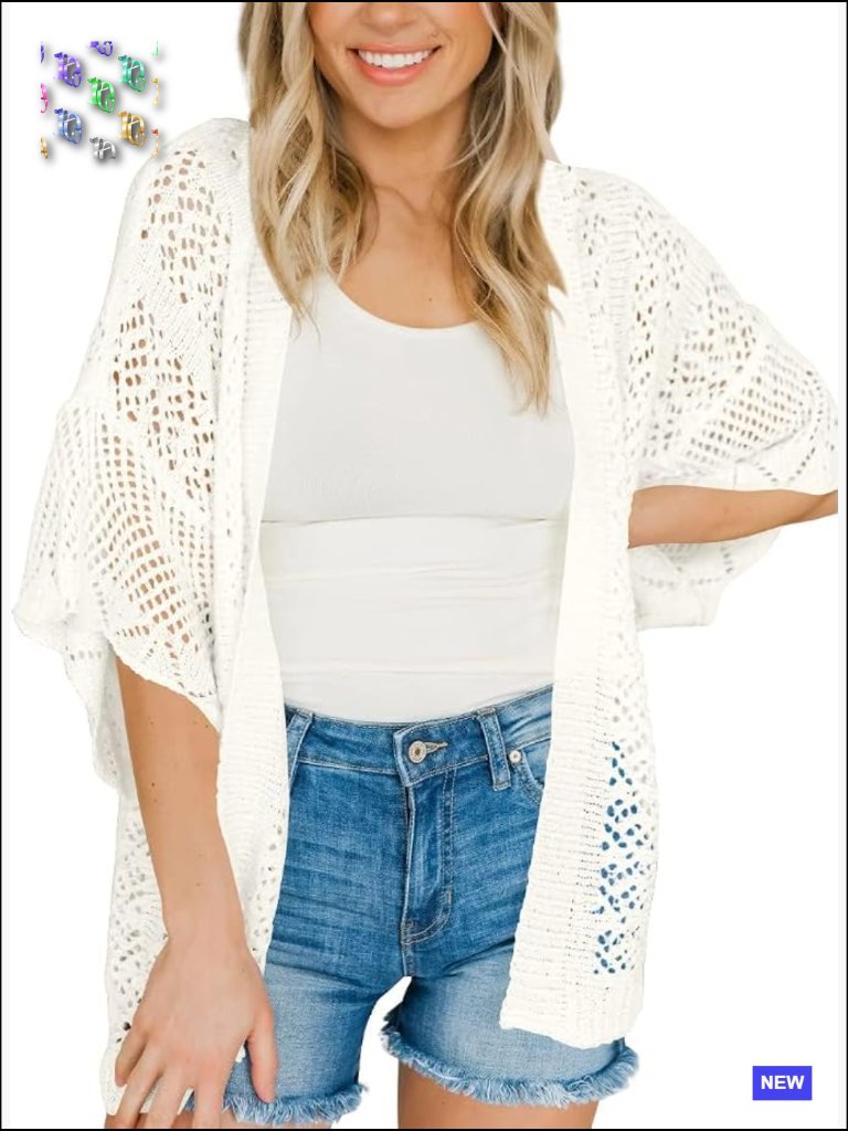 Oversized Crochet Cardigan Lightweight 3/4 Sleeve Boho Beach Cover Up Knit